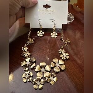 Isaac Mizrahi Gold Tone Floral Necklace & Earring Set 14-17 inch‎ approx NWT